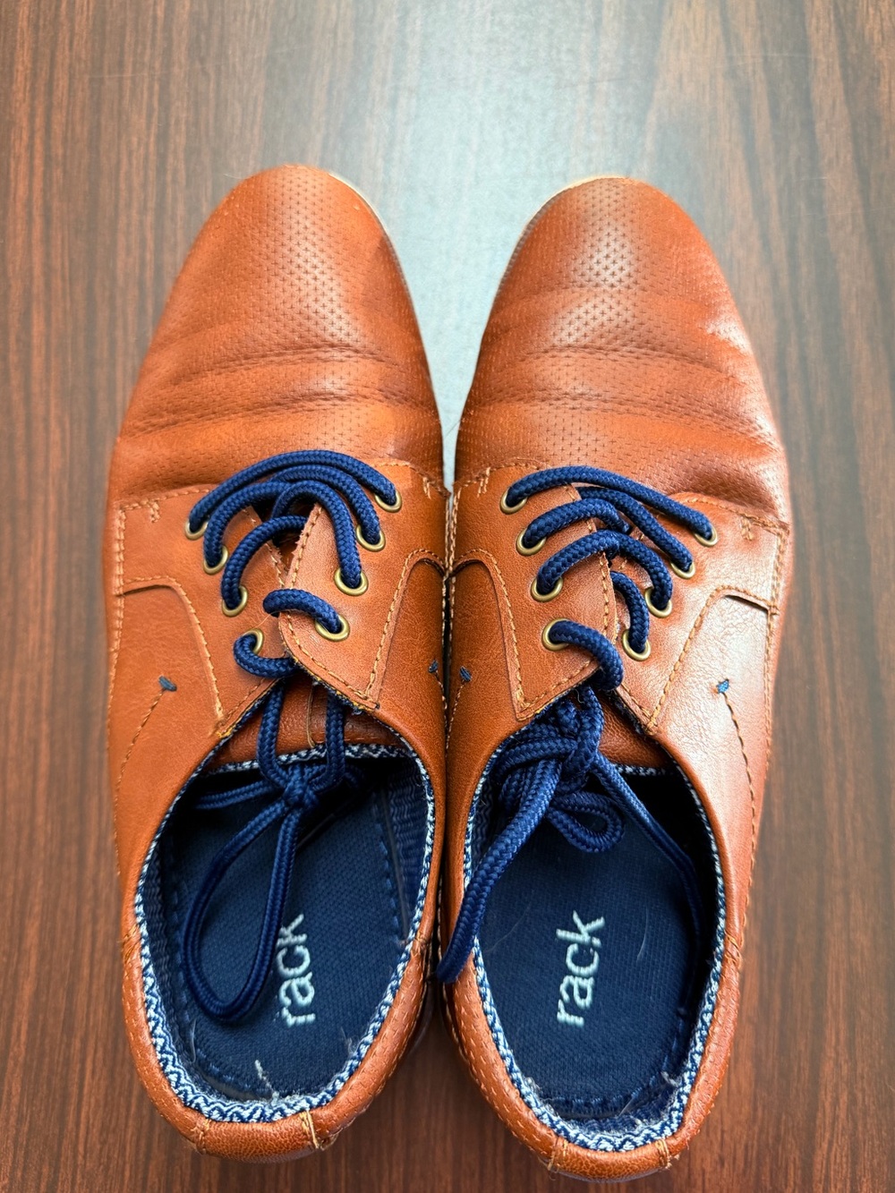 Nordstrom Rack Boy's Brown Dress Lace-Up Shoes with Navy Accents